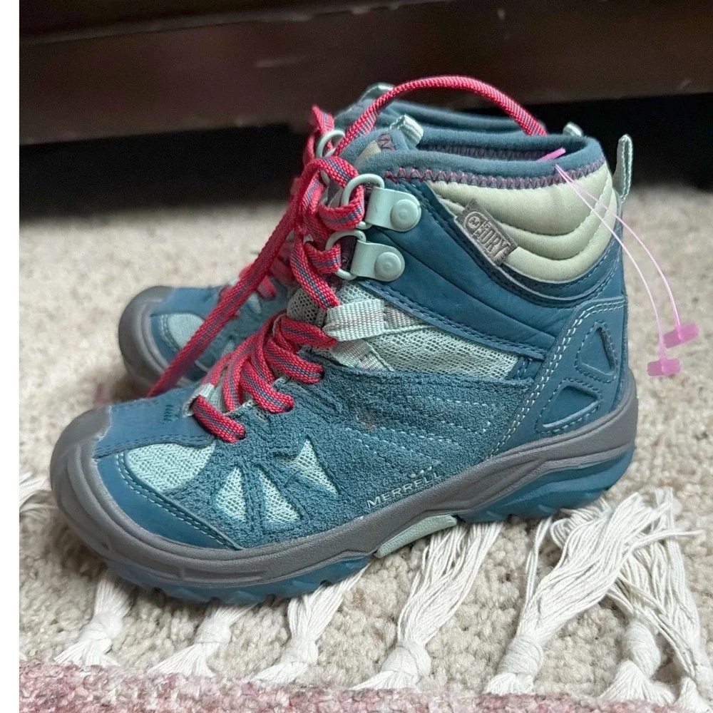 Merrell Capra Mid Hiking Boots Boys Size 11 Blue Green Waterproof Trail Winter